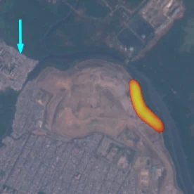 VayuNetra plume mask in orange over Deonar on 6 January 2025, with the wind arrow pointing south